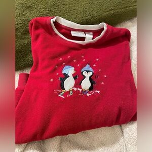 Vintage Grandma Fleece Embroidered Winter Penguin Sweater